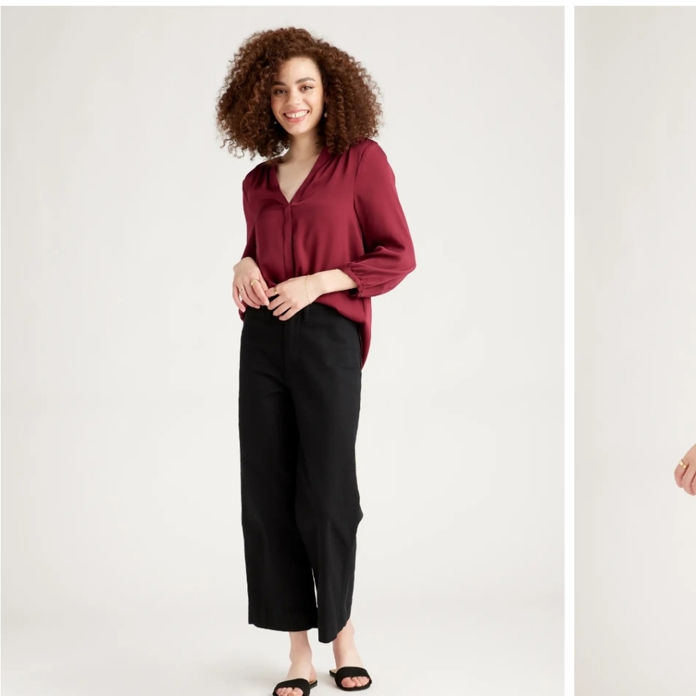 Quince Burgundy V-Neck Long-Sleeve Blouse